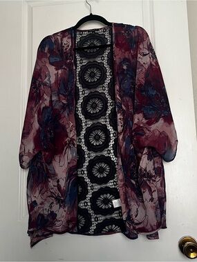 Sami & Jo Floral Sheer Kimono in Burgundy, Blue, Black